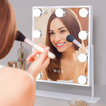 Hansong Vanity Mirror with Lights with 9 LED Bulbs Makeup Mirror with Lights 3 Color Lighting Modes Lighted Vanity Makeup Mirror 360 Degree Rotation White