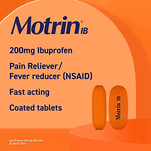 Motrin IB, Ibuprofen 200mg Tablets for Fever, Muscle Aches, Headache & Backache, 50 ct - Pack of 2