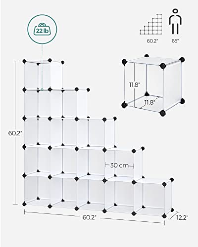 SONGMICS Cube Storage Organizer, Set of 16 Plastic Cubes, Book Shelf, Closet Organizers and Storage, Room Organization, Bedroom Living Room, 12.2 x 48.4 x 48.4 Inches, White ULPC44L