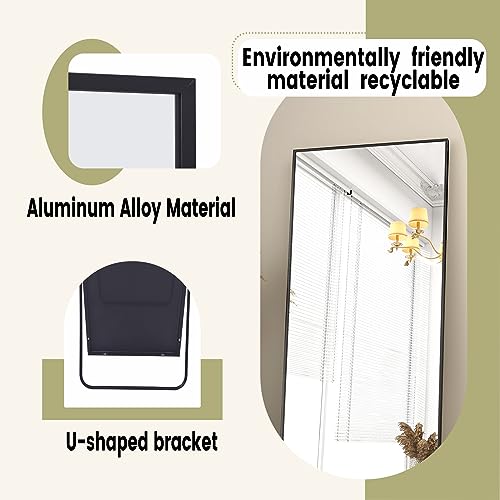 BEAUTYPEAK Full Length Mirror 64"x21" Nano Glass, Standing Rectangle Floor Mirrors Body Dressing Wall-Mounted Mirror for Living Room, Bedroom, Black