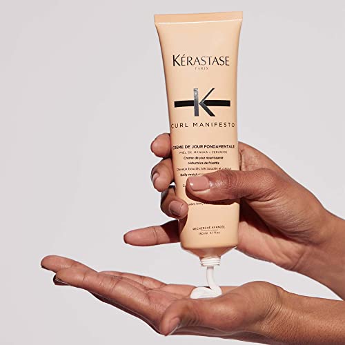 KERASTASE Curl Manifesto Crème de Jour Fondamentale Hair Cream | Leave In Treatment & Heat Protectant | Controls Frizz & Enhances Curls | For All Curly Hair Types & Textures | 5.1 Fl Oz