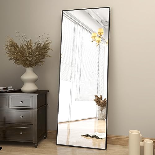 BEAUTYPEAK Full Length Mirror 64"x21" Nano Glass, Standing Rectangle Floor Mirrors Body Dressing Wall-Mounted Mirror for Living Room, Bedroom, Black