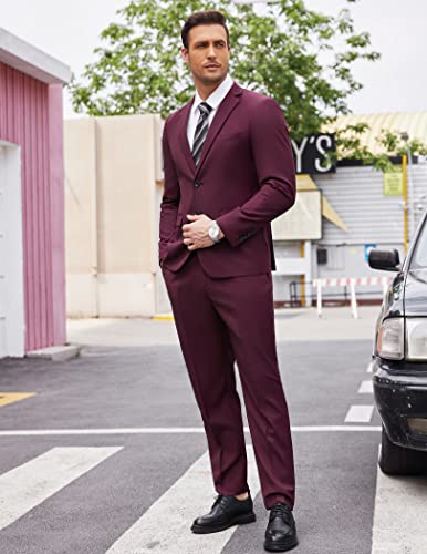COOFANDY Men's 2 Piece Suits Slim Fit 2 Button Dress Suits Tuxedo Jacket Blazer Suit for Wedding Dinner Prom Wine Red