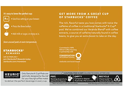 Starbucks Coffee K-Cup Pods with Caffeine Naturally Found in Coffee Extracts, 10 CT K-Cup Pods Per Box (Blonde Roast) (Pack of 2)