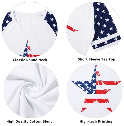 BANGELY American Flag T Shirt Women Stars Stripes 4th of July Shirt Raglan Short Sleeve Graphic Patriotic Top Tees (White, Large, l)