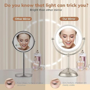 VESAUR Professional 8.5" Large Lighted Makeup Mirror Updated with 3 Color Lights, 1X/10X Magnifying Swivel Vanity Brightness Dimmable Cosmetic Mirror with 48 Premium LED Lights, Senior Pearl Nickel