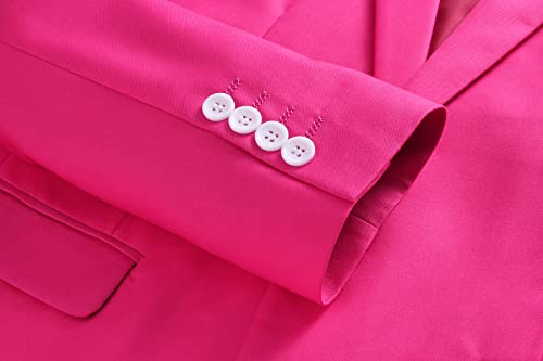 MOGU Mens Slim Fit Suit 2 Piece Tuxedo for Daily Business Wedding Party (Suit Jacket + Pants) US Size Blazer 30/Pants 29 Hot Pink