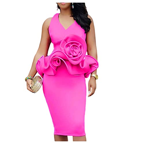 YonYeHong Women's Evening Dress V-Neck Slim Ruffle Party Dress Sleeveless Banquet Evening Gown Cocktail