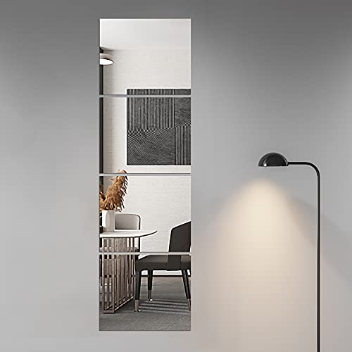 Delma Glass Full Length Wall Mirror Tiles, 14'' x 12'' 4PCS, Frameless Body Tiles for Bedroom, Mounted Home Gym, Door (Glass - 0.1'' 4PCS)