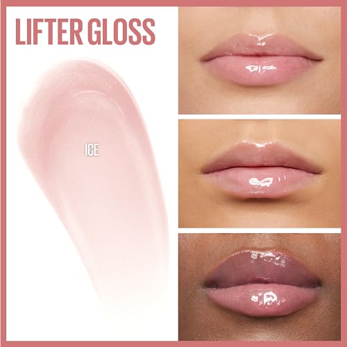 Maybelline Lifter Gloss, Hydrating Lip Gloss with Hyaluronic Acid, High Shine for Plumper Looking Lips, Ice, Pink Neutral, 0.18 Ounce