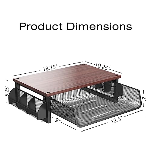 Simple Trending Metal Monitor Stand Riser with Drawer, Wood Desk Computer Organizer with Side Storage for Laptop and Printer,