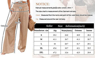 Vansha Women Summer High Waisted Cotton Linen Palazzo Pants Wide Leg Long Lounge Pant Trousers with Pocket Khaki S