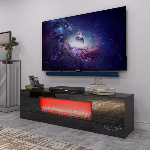 Laoggbtb TV Stand,Modern Fireplace TV Stand Without Remote Control and Heater for Living Room, Bedroom, Office (Black)