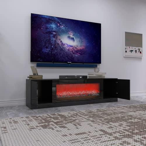 Laoggbtb TV Stand,Modern Fireplace TV Stand Without Remote Control and Heater for Living Room, Bedroom, Office (Black)