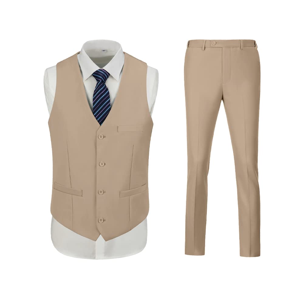 Men Suit Set Slim Fit Wedding Suit Business Suit Champagne Prom Groomsmen Suits Tuxedos Jacket Blazer Vest Pants Men Suits L