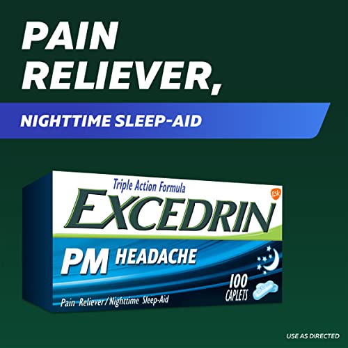 Excedrin PM Sleep Aid with Headache Relief Caplets for Nighttime Headaches and Sleeplessness - 100 Count