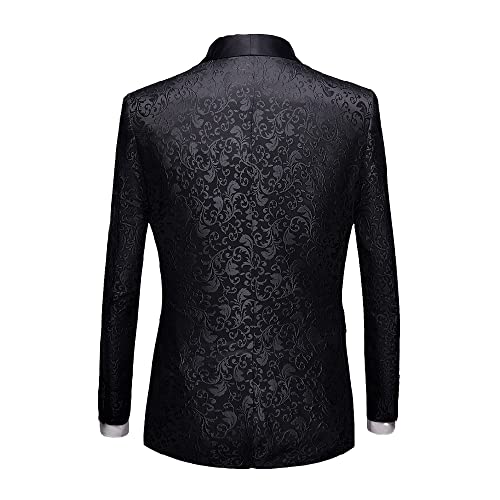 LiveZou Men's Floral Dinner Party Prom Wedding Stylish Tuxedo Coat Suit, Black-2 Piece, Large