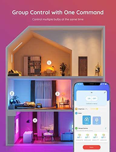 Govee Smart Light Bulbs, WiFi Bluetooth Color Changing Light Bulbs, Music Sync, 54 Dynamic Scenes, 16 Million DIY Colors RGB Light Bulbs, Work with Alexa, Google Assistant Home App, 4 Pack