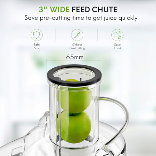 650W 3 Speeds Juicer Machines Vegetable and Fruit, Healnitor Centrifugal Juice Extractor with Wide 3” Feed Chute, Easy to Clean, BPA-Free Compact Centrifugal Juice Maker, White