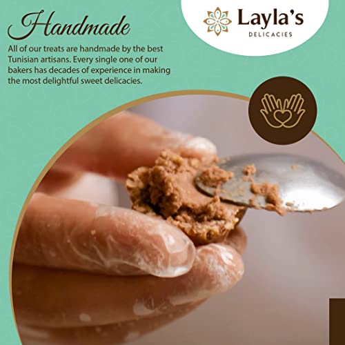 Layla’s Delicacies Mediterranean Treats Vegan Gift Box - Handmade Healthy Mixed Nutty Flavors Pastries - Halal, Vegetarian, Gluten Free - 22 Bite-Size Treats
