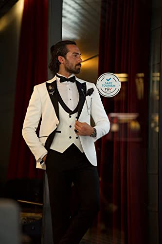 SHUZHXLZANGY Slim Fit Tuxedo for Men 3 Piece Double Breasted Suit Men Suits 34 Tuxedo Jacket for Men Vest Pants Suits XXS Aqua