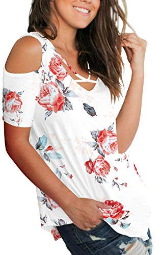 SMALNNIE Summer Clothes for Women 2023 Cold Shoulder Low Cut Tops for Women Sexy M