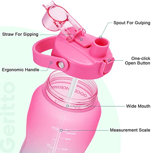 Geritto Half Gallon Water Bottle with 2-in-1 Lid (Straw lid/Chug Lid), 64oz Large Capacity Water Jug BPA-free, Leak-proof Water Jugs with Time marker for Gym Outdoor
