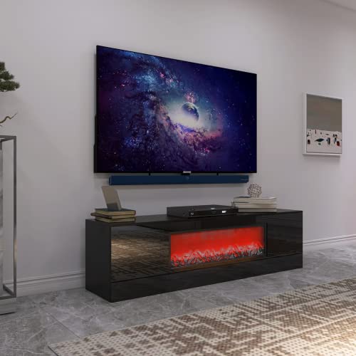 Laoggbtb TV Stand,Modern Fireplace TV Stand Without Remote Control and Heater for Living Room, Bedroom, Office (Black)