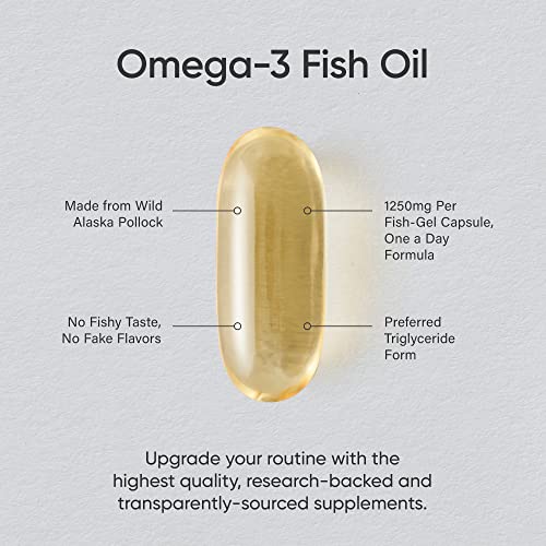 Sports Research Triple Strength Omega 3 Fish Oil 1250mg from Wild Alaska Pollock | Burpless Fish Oil Supplement with Omega-3 EPA & DHA | Sustainably Sourced, Non-GMO, Gluten Free - 90 Softgels