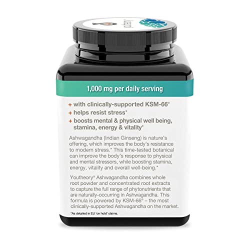 Youtheory Ashwagandha Vegetarian Capsules Net Wt 150 Count