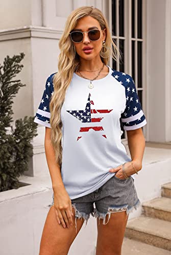 BANGELY American Flag T Shirt Women Stars Stripes 4th of July Shirt Raglan Short Sleeve Graphic Patriotic Top Tees (White, Large, l)