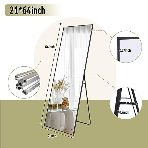 BEAUTYPEAK Full Length Mirror 64"x21" Nano Glass, Standing Rectangle Floor Mirrors Body Dressing Wall-Mounted Mirror for Living Room, Bedroom, Black