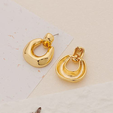 HESSAWELL Gold Dangle Earrings for Women Statement Chunky Small Cut Design Gold Drop Earrings Door Knock Shape Dangling Earrings for Girls