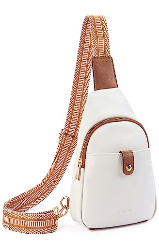 Telena Sling Bag for Women Crossbody Fanny Pack Vegan Leather Sling Chest Bag for Women Beige Brown