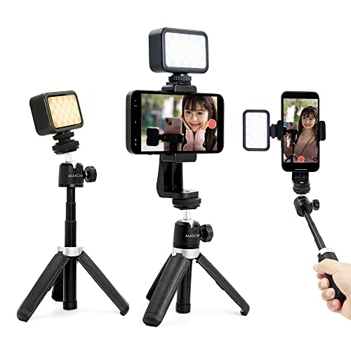 MAXCAM Bi-Color LED Video Light on Camera Accessories Kit Bundle Includes LED Fill Light + Phone Clip + Tripod, Lighting Duration 2 Hours, Dimmable 3200K-6700K and Brightness 1080 lumens