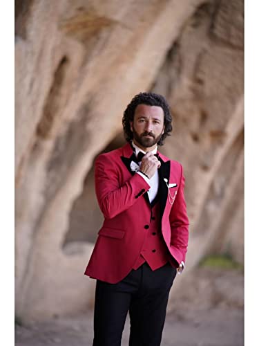 SHUZHXLZANGY Slim Fit Tuxedo for Men 3 Piece Double Breasted Suit Men Suits 34 Tuxedo Jacket for Men Vest Pants Suits XXS Aqua