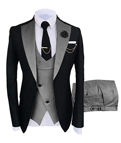 Men's Suits Slim Fit 3 Pieces Notch Lapel Formal Groomsmen Tuxedos for Wedding (Blazer+Vest+Pant)(Grey,42)