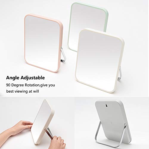 YEAKE Table Desk Vanity Makeup Mirror,8-Inch Portable Folding Mirror with Metal Stand 90°Adjustable Rotation Tavel Make Up Mirror Hanging Bathroom for Shower Shaving(Gray)