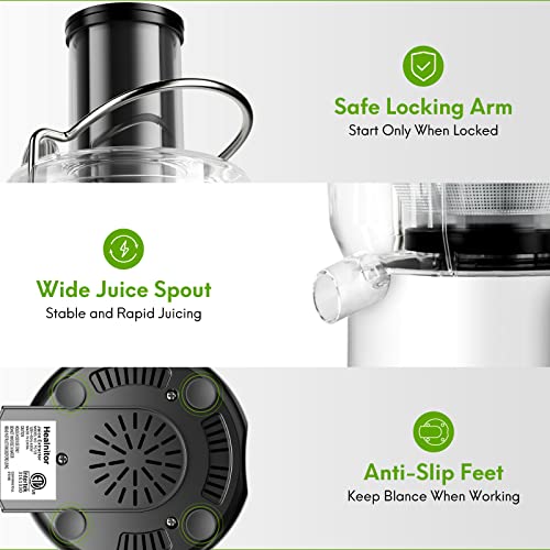 650W 3 Speeds Juicer Machines Vegetable and Fruit, Healnitor Centrifugal Juice Extractor with Wide 3” Feed Chute, Easy to Clean, BPA-Free Compact Centrifugal Juice Maker, White
