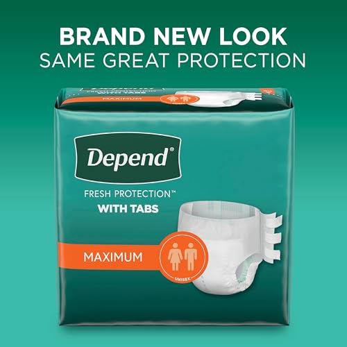 Depend Incontinence Protection with Tabs, Unisex, Small/Medium (19–34" Waist, Up To 170 lbs), Maximum Absorbency, 60 Count (3 Packs of 20)