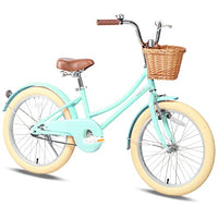 Glerc Little Molly 20 inch Kids Retro Cruiser Bike Bicycle for Girls Ages 7 8 9 10 11 12 13 Year Old with Wicker Basket & Lightweight & Kickstands & Bell for Birthday Gift Mint Green