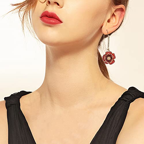 BriLove Fashion Elegant Rhinestone Enamel Rose Flower Hook Dangle Earrigns for Women Ruby Color Gold-Toned