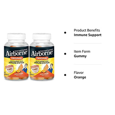 Airborne Zesty Orange Flavored Gummies, 42 Count - 750mg of Vitamin C and Minerals & Herbs Immune Support (Pack of 2)