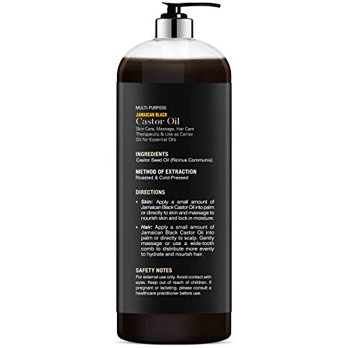 MAJESTIC PURE Jamaican Black Castor Oil for Hair Growth & Natural Skin Care - Roasted & Cold-Pressed - Massage, Scalp, Hair and Nails - 16 fl oz