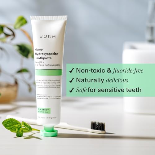 Boka Fluoride Free Toothpaste - Nano Hydroxyapatite, Remineralizing, Sensitive Teeth, Whitening - Dentist Recommended for Adult & Kids Oral Care - Ela Mint Natural Flavor, 4oz 1 Pk - US Manufactured