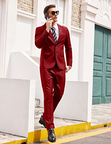 COOFANDY Men's 2 Piece Suits Slim Fit 2 Button Dress Suits Tuxedo Jacket Blazer Suit for Wedding Dinner Prom Red