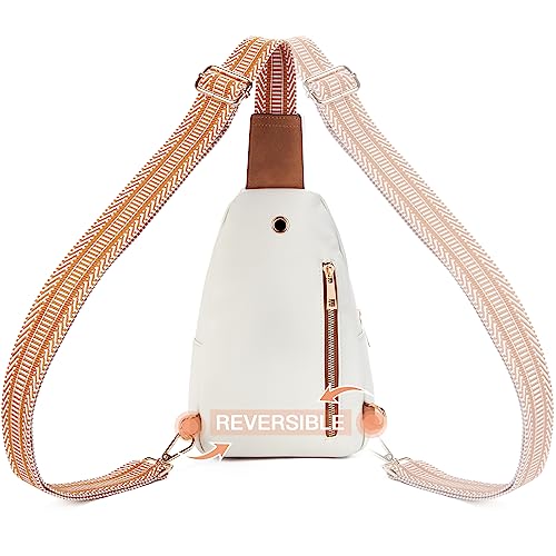 Telena Sling Bag for Women Crossbody Fanny Pack Vegan Leather Sling Chest Bag for Women Beige Brown