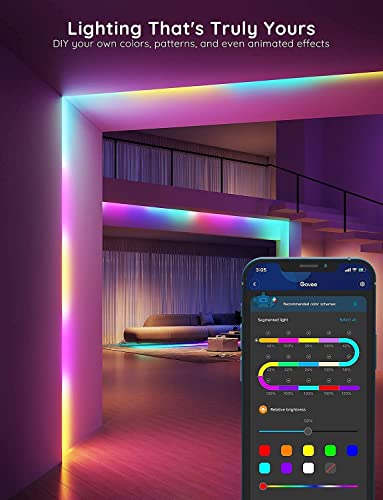 Govee 16.4ft RGBIC LED Strip Lights H617A, Smart LED Lights, App Control with Segmented DIY, Music Sync Mode, Bluetooth Control, Color Changing LED Light Strips for Bedroom, Gaming Room and Desk