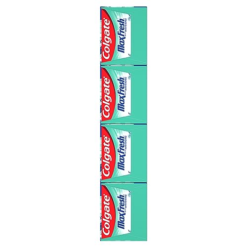 Colgate Max Fresh Whitening Toothpaste with Mini Strips, Clean Mint Toothpaste for Bad Breath, Helps Fight Cavities, Whitens Teeth, and Freshens Breath, 6.3 Ounce (Pack of 4)