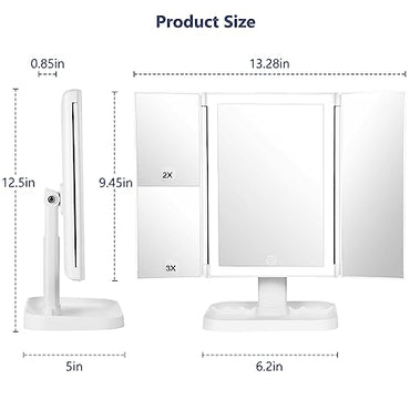 Lighted Makeup Mirror with 3 Color Lighting, Makeup Mirror with Extra Round 10X Magnifying Mirror, 72 LED Vanity Mirror, 10x 3X 2X Magnification, Touch Control, Dual Power Supply, Gift for Woman